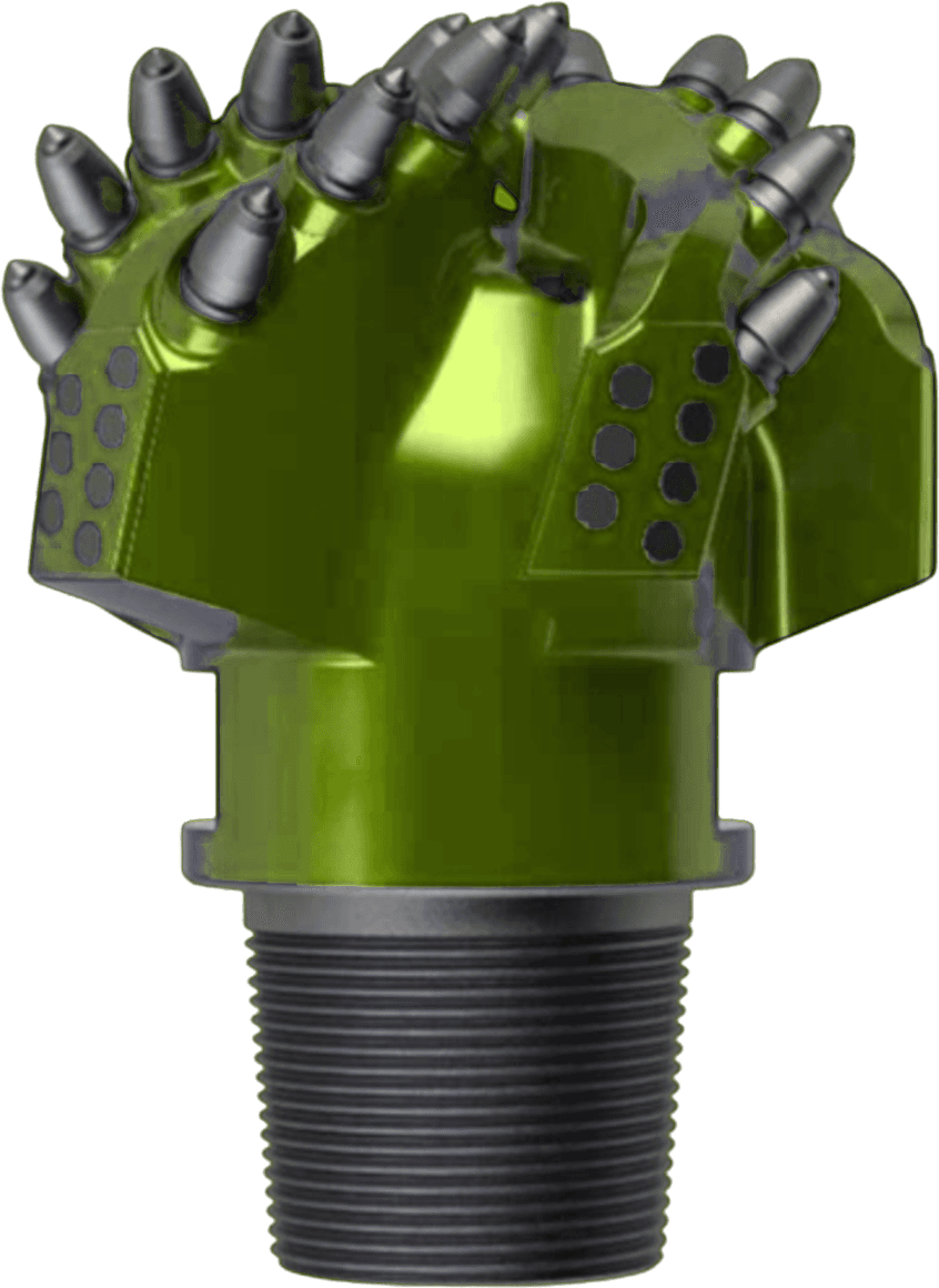Steel-body drill bit in MO ENERGY green, side view